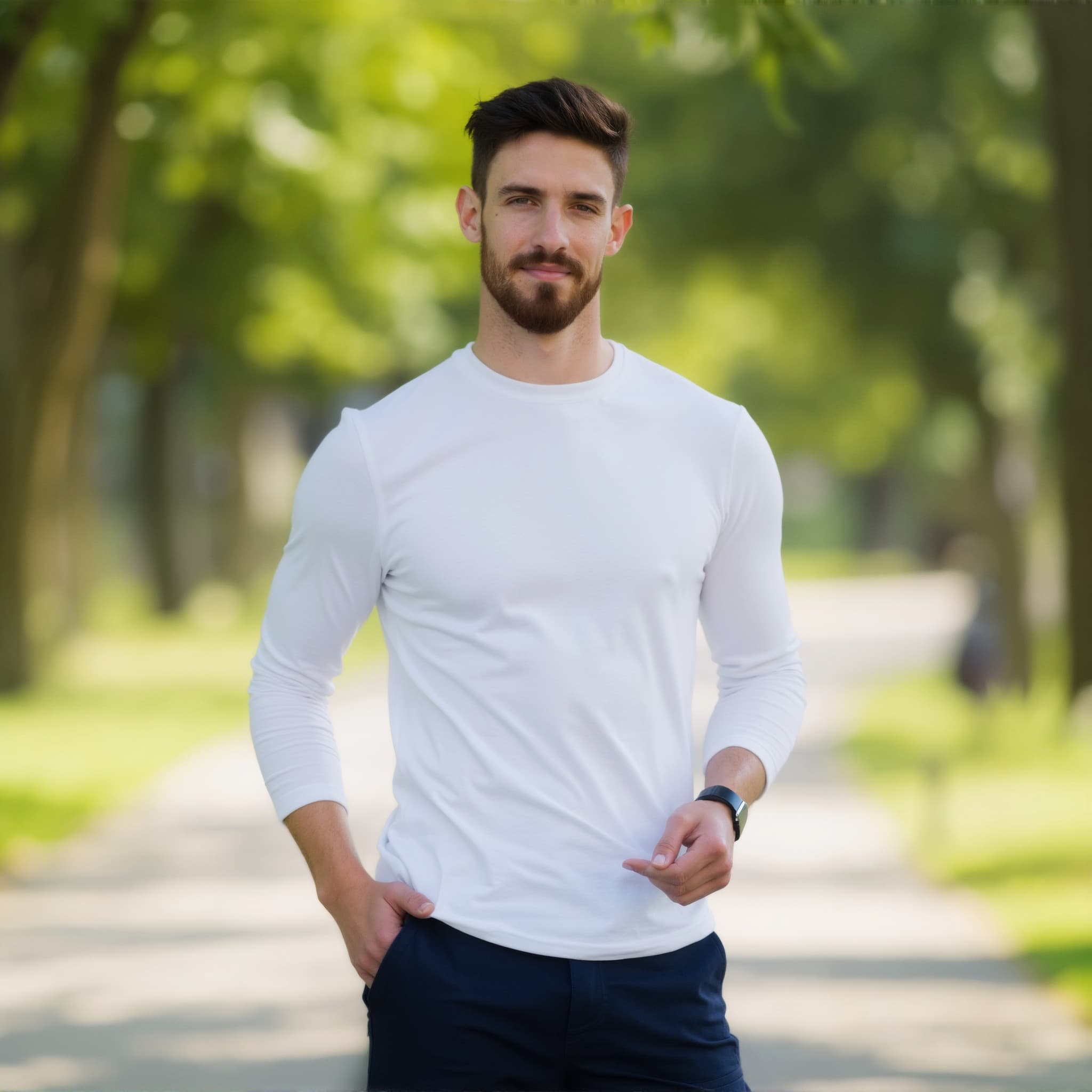 Long sleeve tee mockup a man walks casually in a park